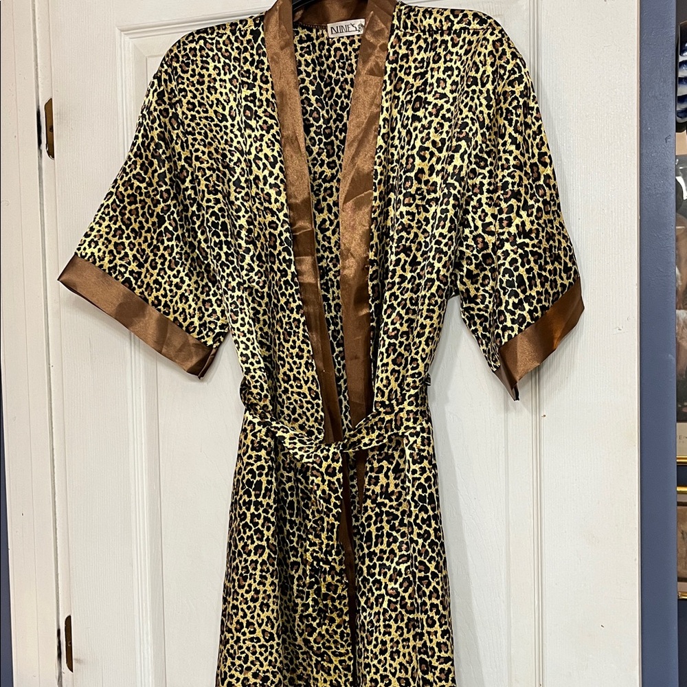 The Nines by HATCH Leopard Print Robe with Brown Trim